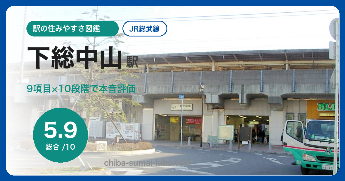 下総中山駅の住みやすさを9項目×10段階で評価（総合5.9）